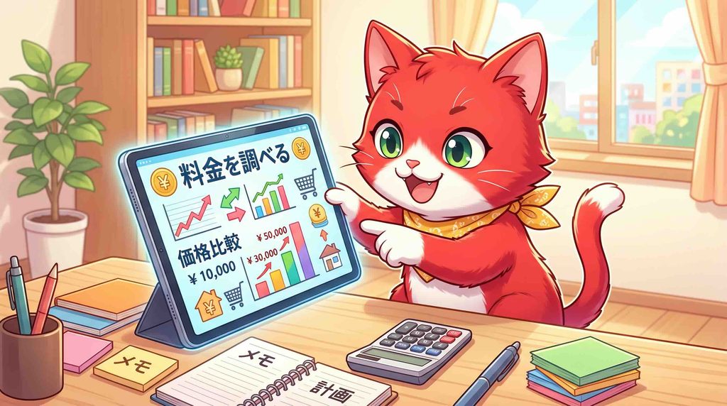 preplyの料金を調べる子猫