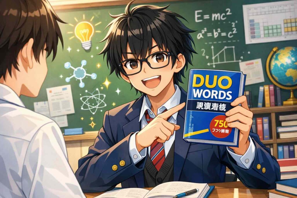 レベル別おすすめTOEFL対策単語帳を紹介する男性