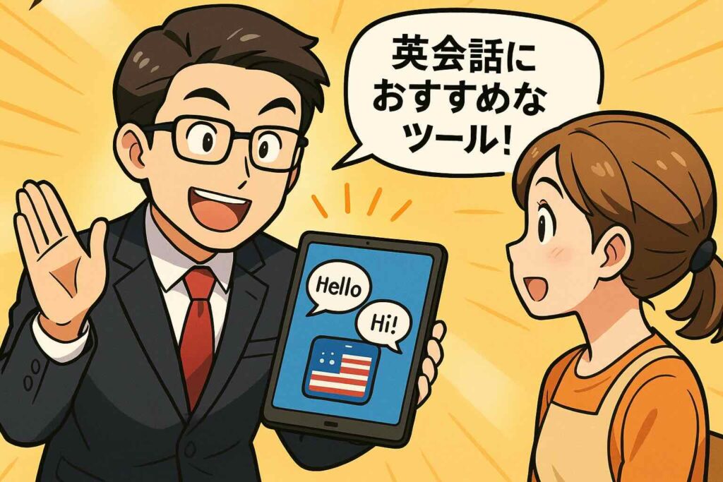 英会話におすすめなツールを紹介するセールスマン