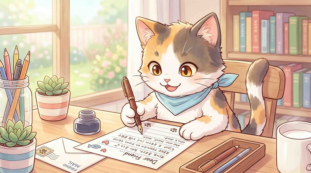 ハロートークで最初のメッセージの送り方を試すねこ