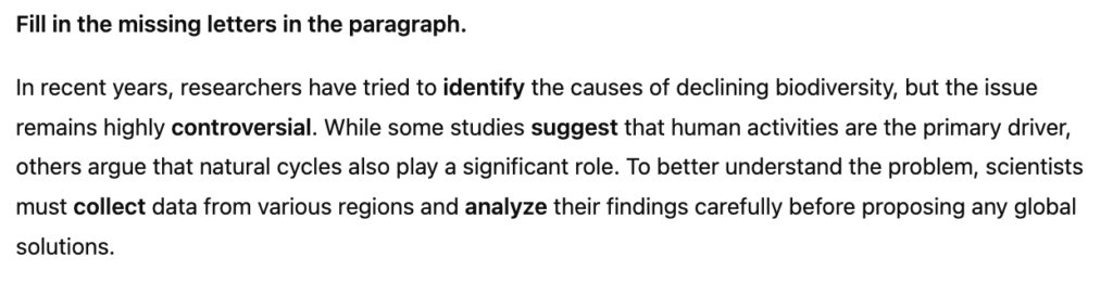 Complete the Wordsの解答例