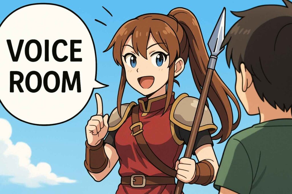 ハロートークのボイスルームについて説明する女性