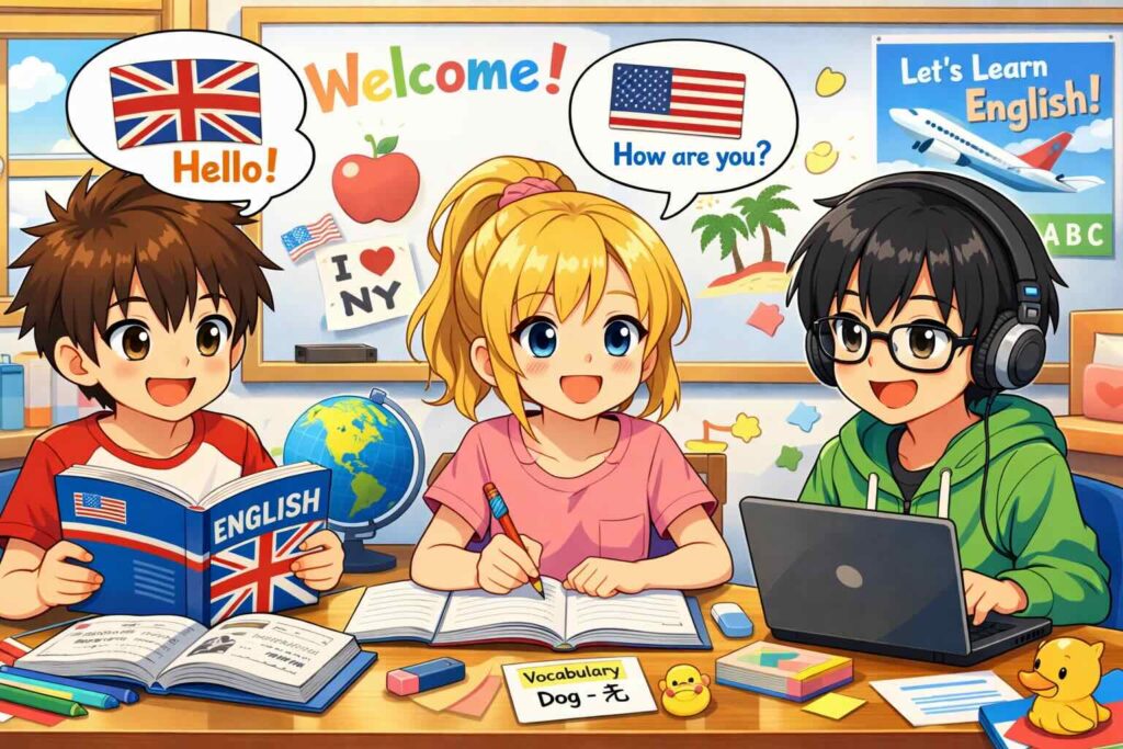 リズダムで英会話の勉強をする子供達