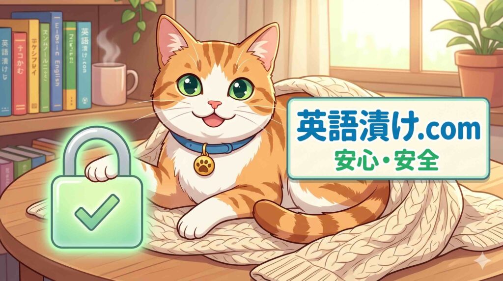 英語漬け.comの安全性に安心するネコ