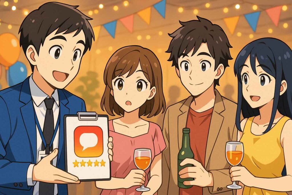 みんなはどのアプリを使っているのか調べている男性