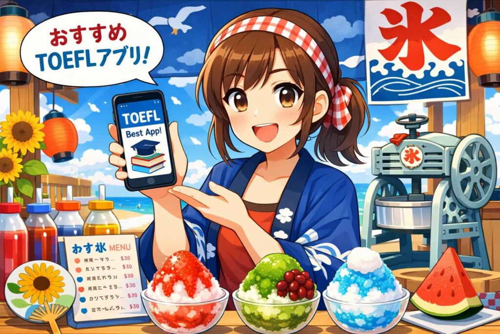 TOEFLスピーキング対策アプリBest3を紹介する女性