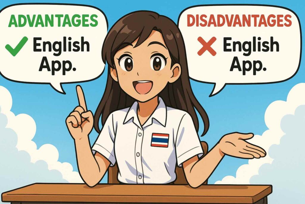 Santa TOEFLのメリットとデメリットを語る女性