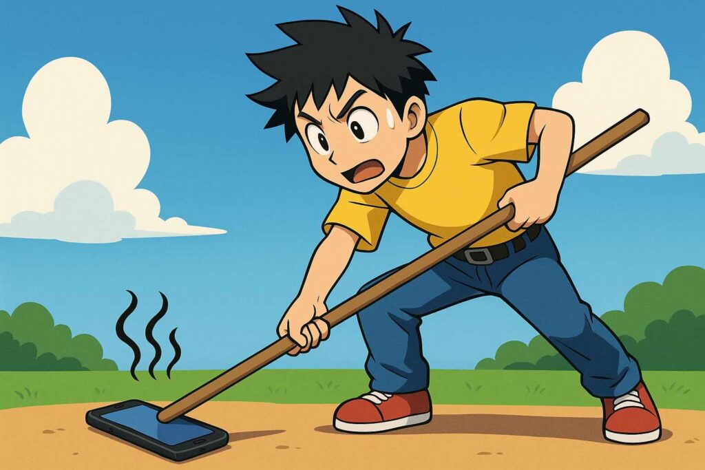 ハロートークにおける電話の危険性を調べる男性