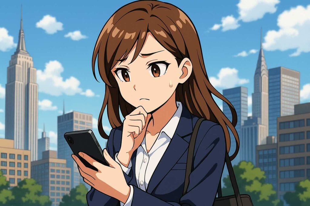 epopに課金すべきか悩んでいるニューヨークで働くビジネスウーマン