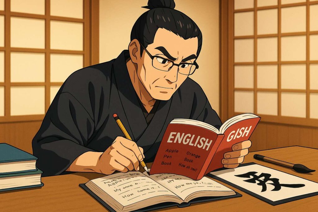 会話ができるようになるために勉強する書道家