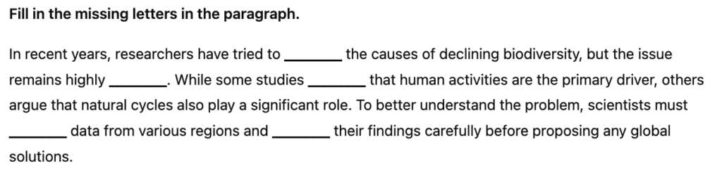 Complete the Wordsの問題例