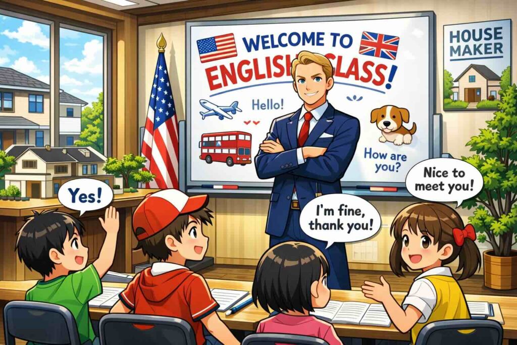 ハウスメーカーで英会話を学ぶ子供達