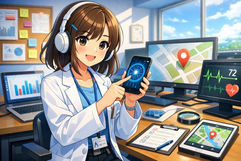 音読メーターの精度を検証する女性