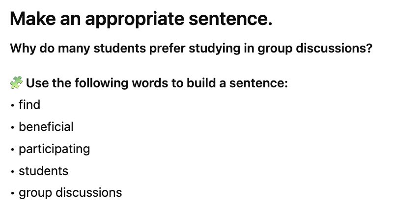 Santa TOEFLのbuild a sentenceの問題例