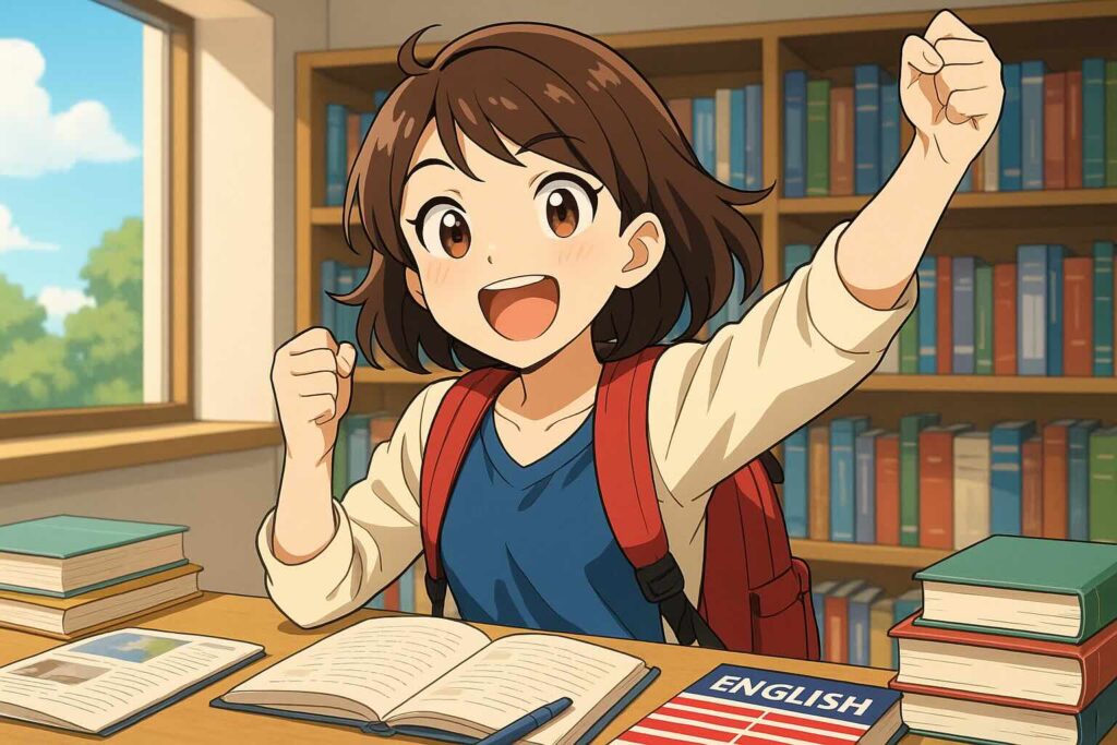 Santa TOEFLを受講して得られた情報に喜ぶ女性