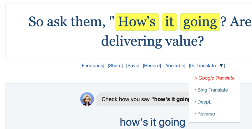 YouGlishにおける英文の翻訳