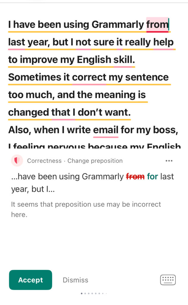 無料版におけるgrammarlyの添削