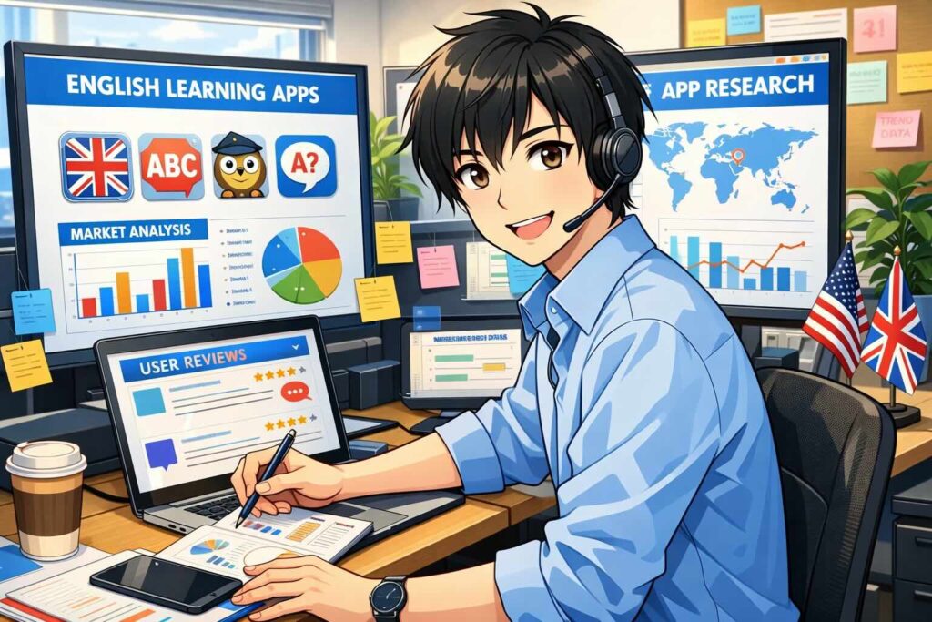 memriseの評判や口コミを調べている男性