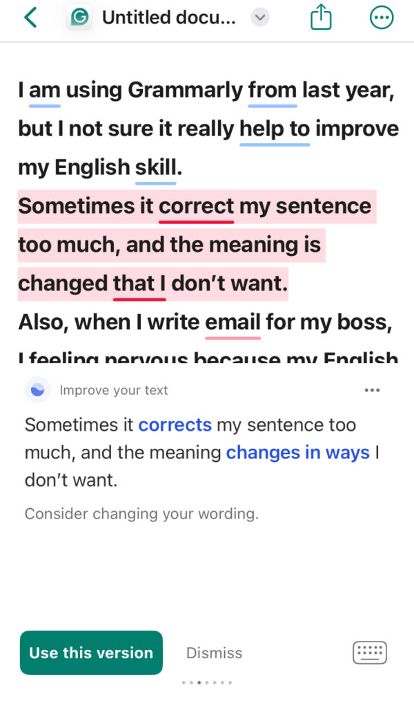 grammarlyの他の表現の推奨の使い方
