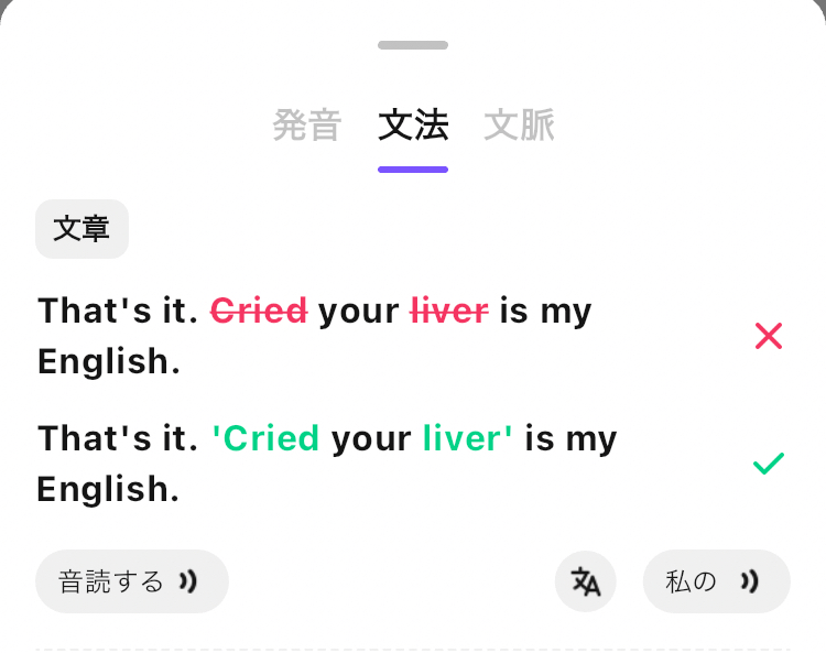 ハロートークの文法添削様子