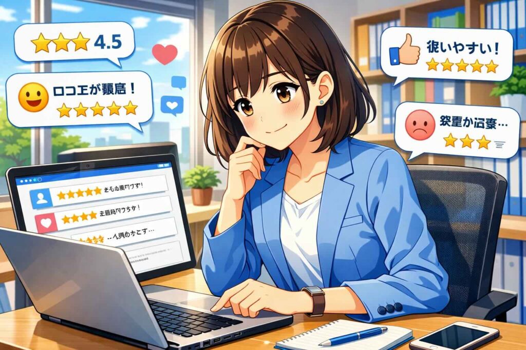 みんなはどのアプリを使っているのか調べている女性