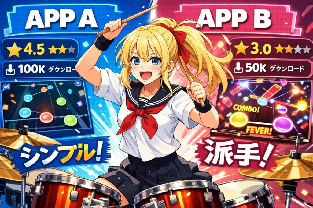 ELSTアプリと他の英語アプリを比較している女性