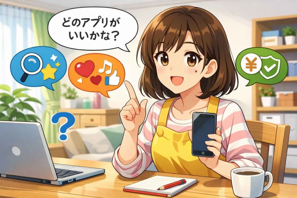 TOEFLスピーキング対策アプリの選び方を考える女性