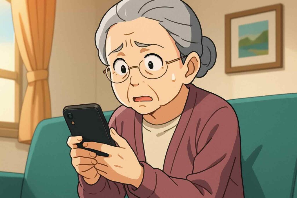 langakuの危険性について調べているおばあちゃん