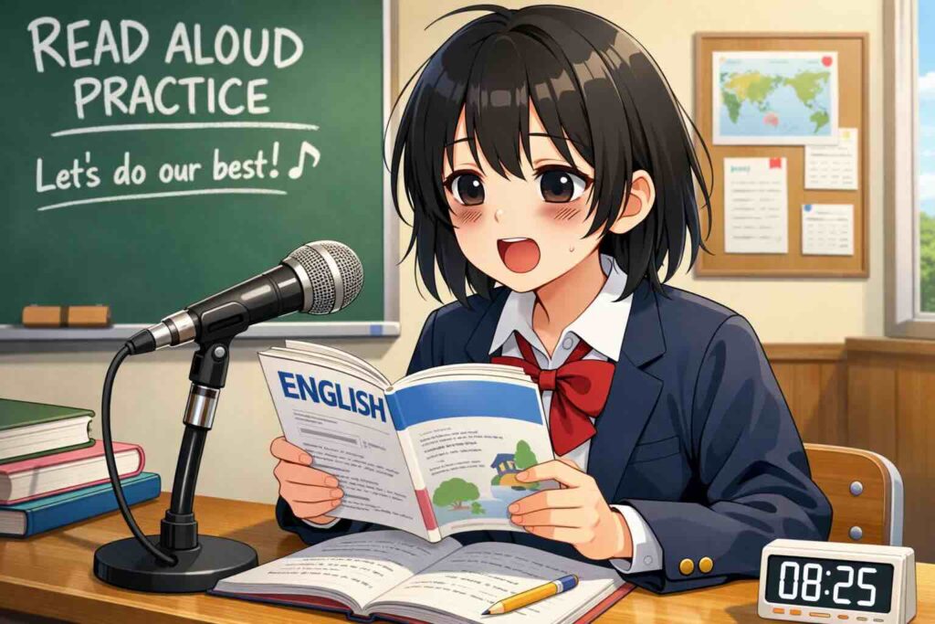 音読メータで高得点を出すコツや裏技を試す女子高生