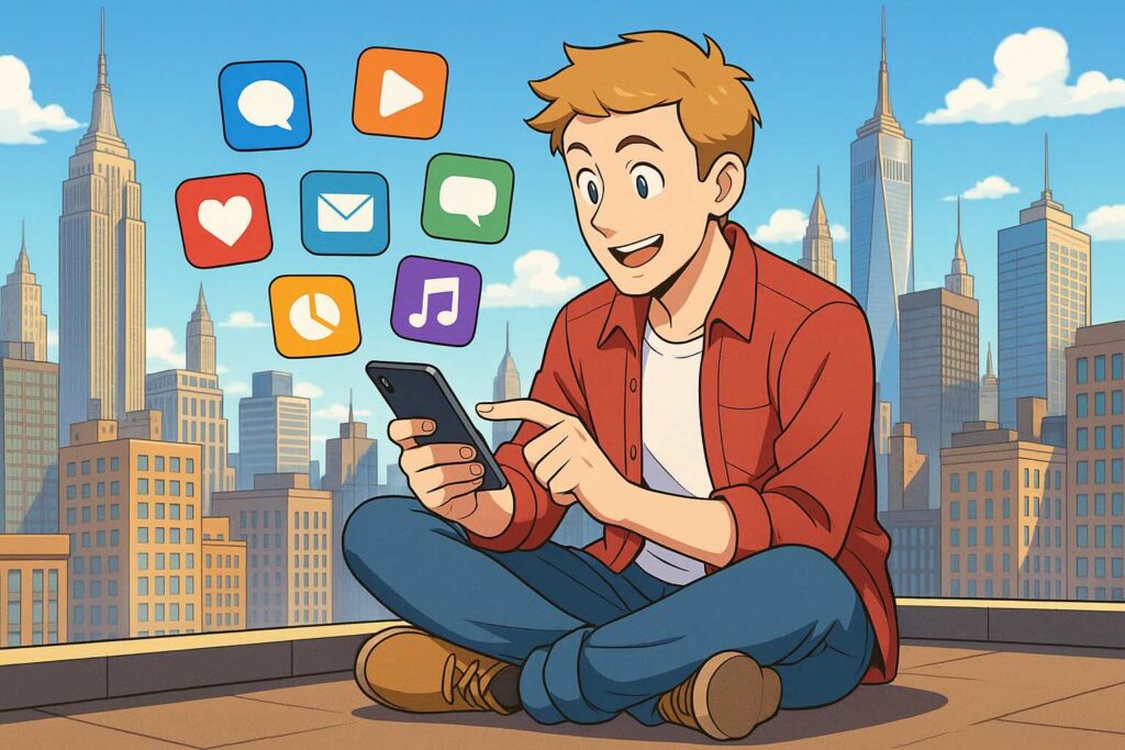 epopと他の英単語アプリの無料プランを比較しているアメリカ人