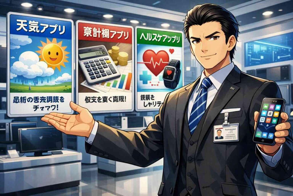 他におすすめな音読練習アプリを紹介する営業マン