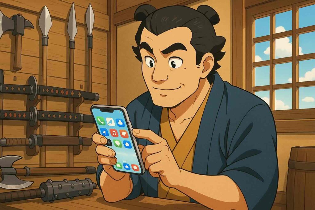 plangと他の英語アプリを比較している男性