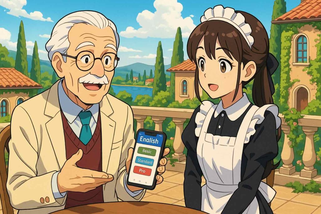 langakuの無料でできることを説明する男性