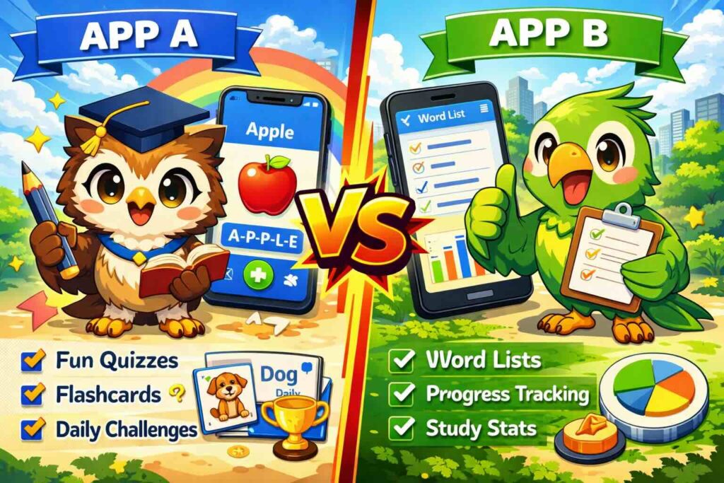 Lingvistと他の英語アプリを比較するマスコット