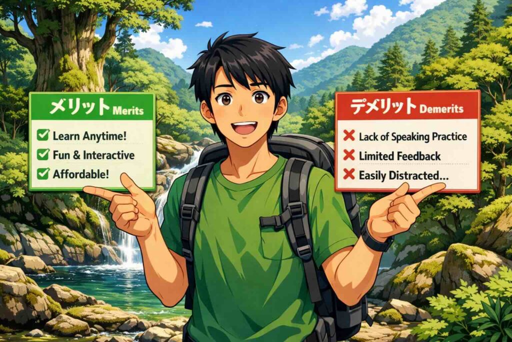 FluenDayのメリットとデメリットを話す男性