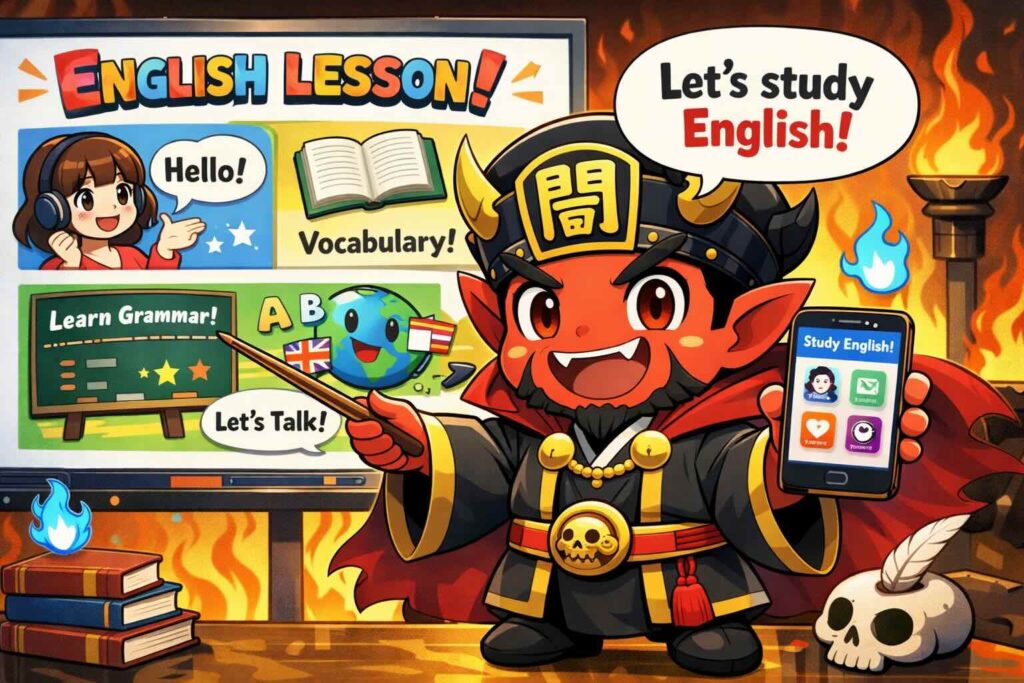 スピークエルを説明する閻魔大王のマスコット