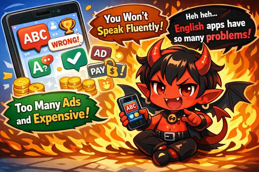 スピークエルのデメリットを語る悪魔マスコット