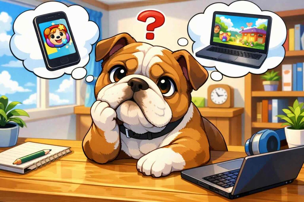 ディクトレはWeb版とアプリのどちらがおすすめか悩むブルドック