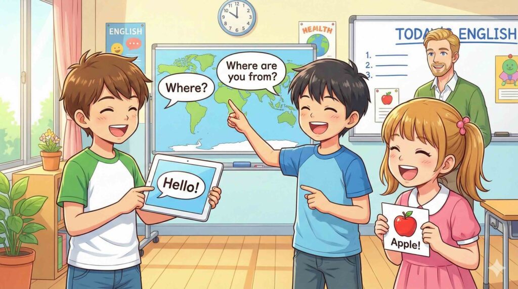 英会話の勉強をする子どもたち