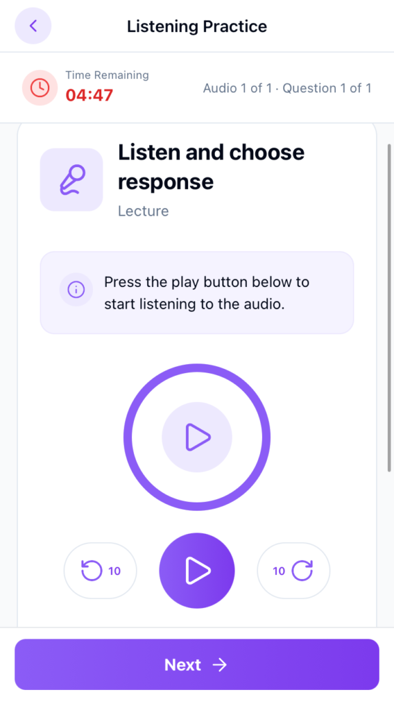 LinguaTOEFLのListen and Choose Responseの問題