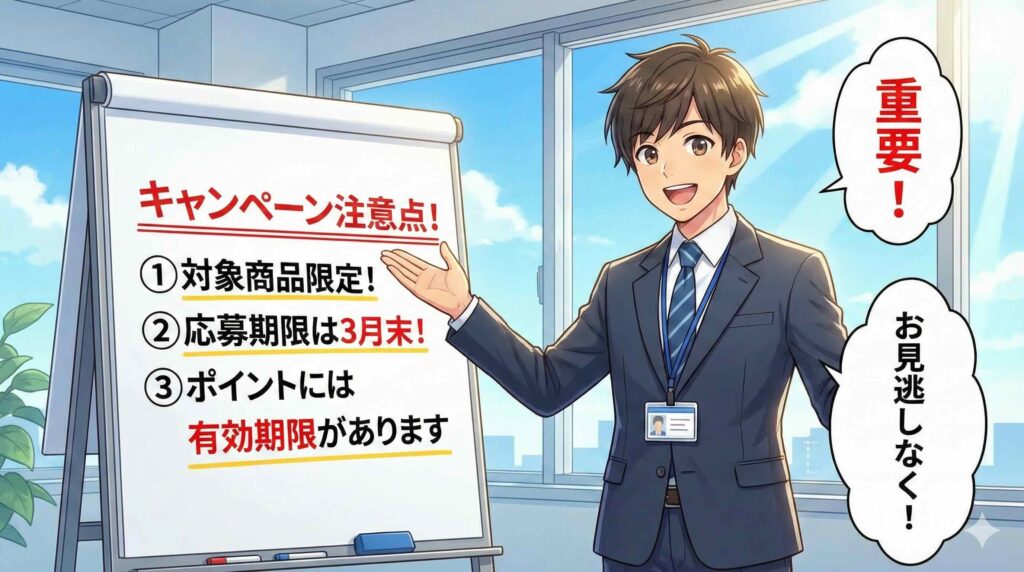 Santa TOEFLキャンペーンの注意点を説明する営業マン