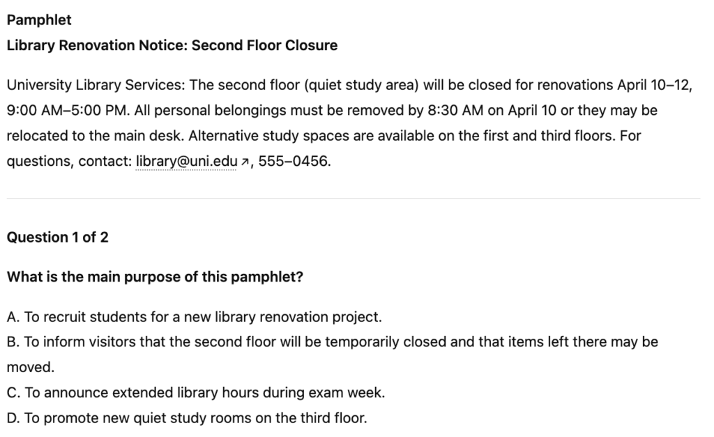 engprepのDaily Lifeの問題例