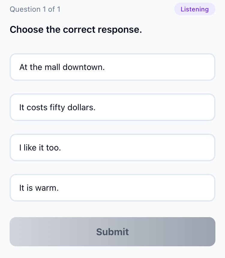 LinguaTOEFLのListen and Choose Responseの問題文