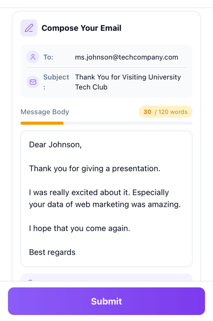 LinguaTOEFLのWrite an Emailの問題