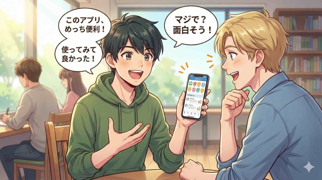 Talkpalを試した感想を述べる男性