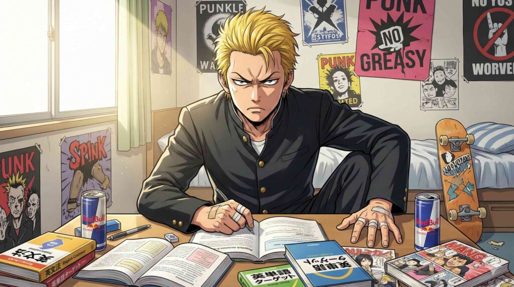 英語のハノン中級を試している青年