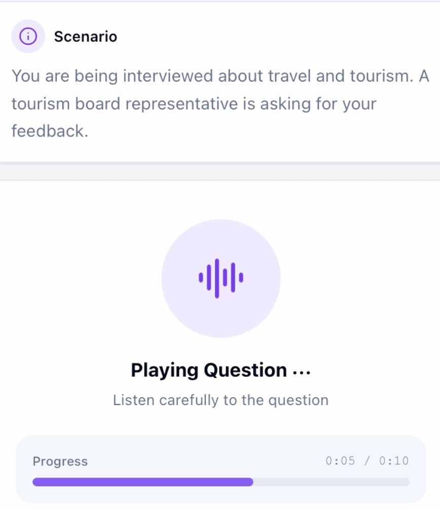 LinguaTOEFLのTake an Interviewの問題様子
