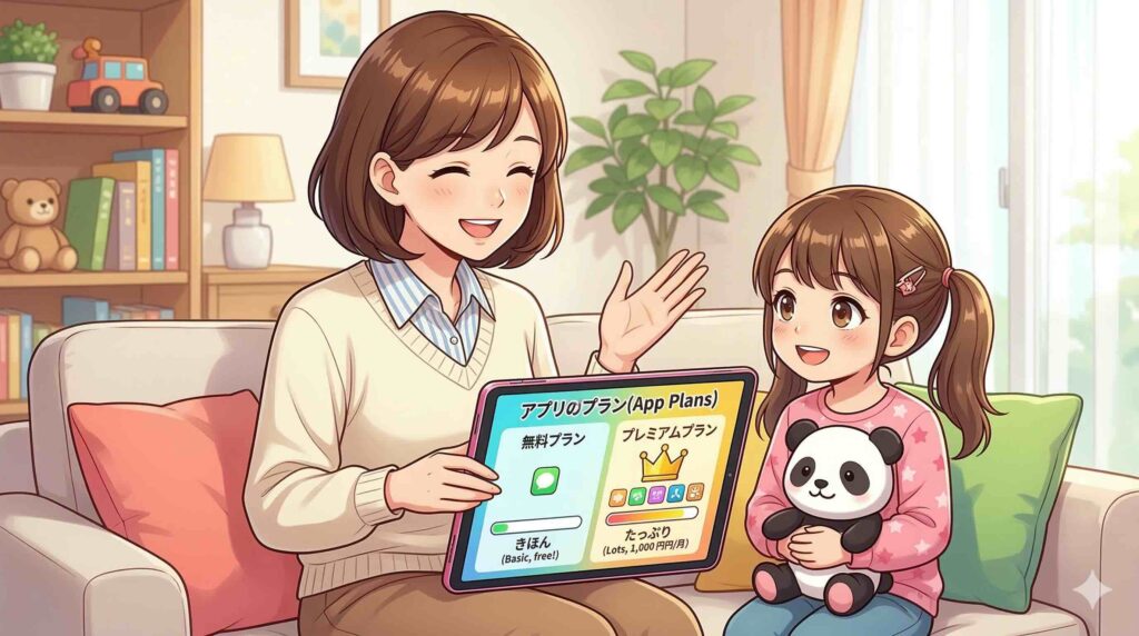 スマイルゼミEnglishの無料体験と有料プランの違いを解説する母親