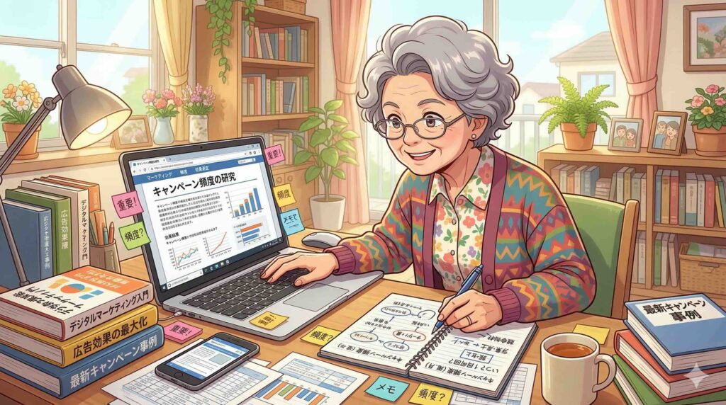 スマイルゼミEnglishのキャンペーン頻度を調べる女性