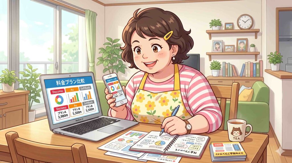 Udemyの料金プランを確認する主婦